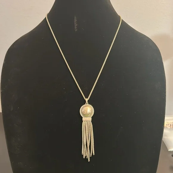 Adjustable length Lucky Brand Chain Necklace with Fringe #141. Silver tone - Picture 2 of 5